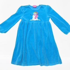 Girls Christmas dress teal blue with snowman sz S